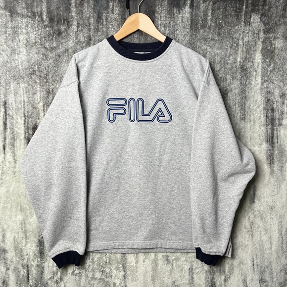 Fila Other - Vintage Y2K FILA Sweatshirt Men's Large Grey Crewneck Spell Out Embroidered